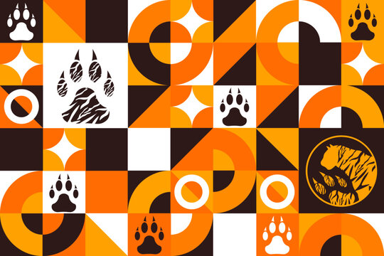 International Tiger Day. July 29. Seamless geometric pattern. Template for background, banner, card, poster. Vector EPS10 illustration.