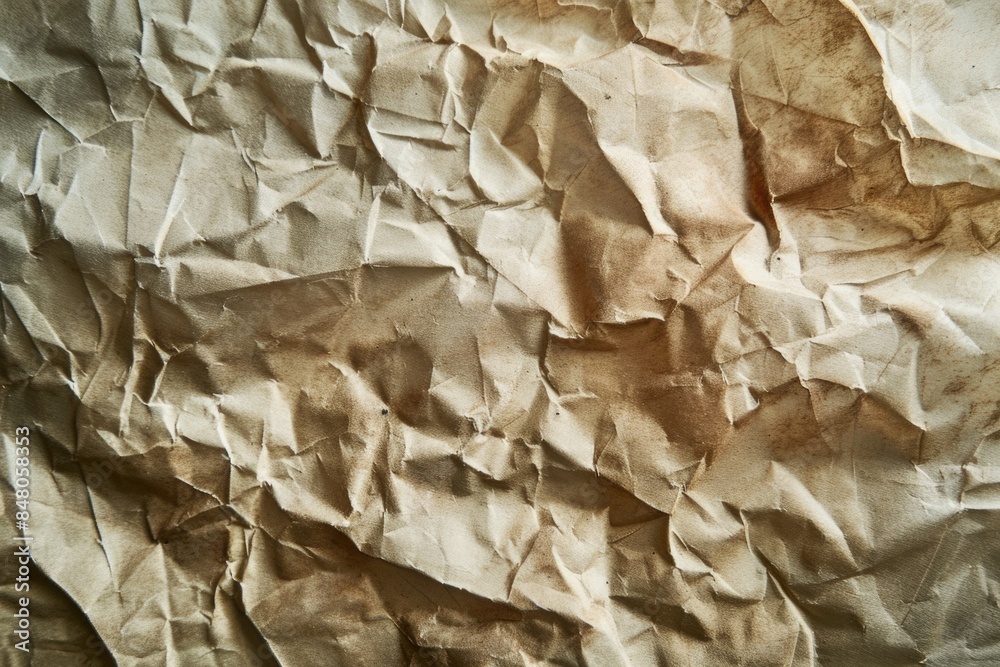 Poster a close-up view of a piece of crumbled paper with wrinkles and creases