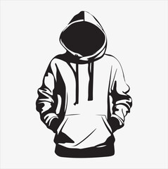 A sleek and fashionable hoodie vector silhouette with a white background.