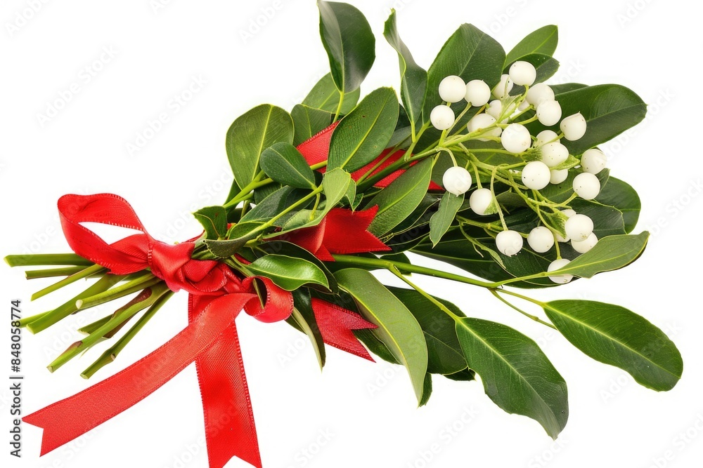 Poster A bouquet of mist with a red ribbon, ideal for using as a decorative element in nature-themed settings or to add a touch of elegance to any room