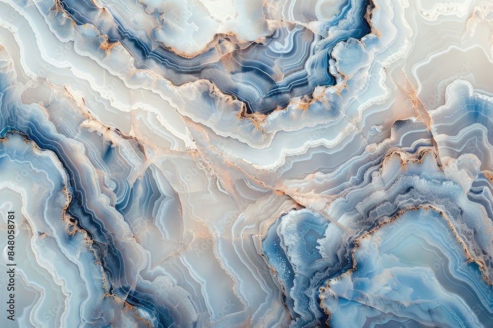 Poster A detailed view of a blue and white marble slab with intricate patterns and textures