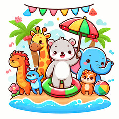 Naklejka premium animal beach party vector 