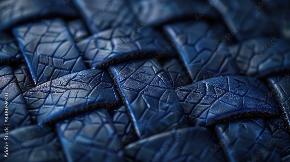 Sticker showcasing the intricate patterns and deep blue color of imitation blue leather with a woven design  - Stickers