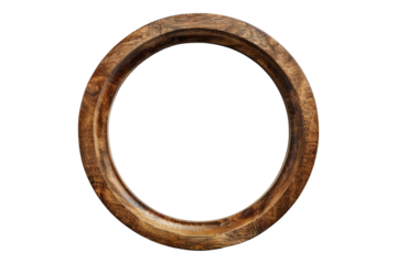Wooden round frame isolated on transparent background