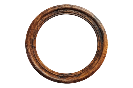 Wooden round frame isolated on transparent background