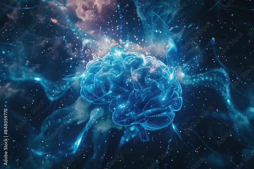 Poster a detailed illustration of a human brain's inner structure, highlighting its different parts and fun
