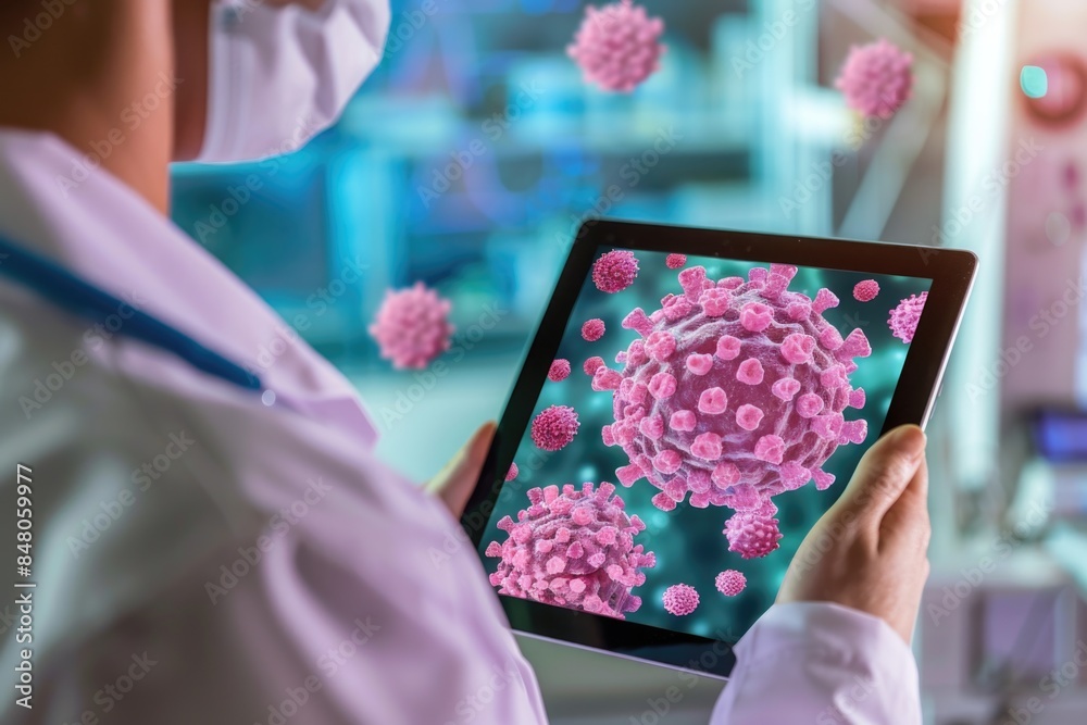 Aufkleber a person in a white coat holds a tablet computer