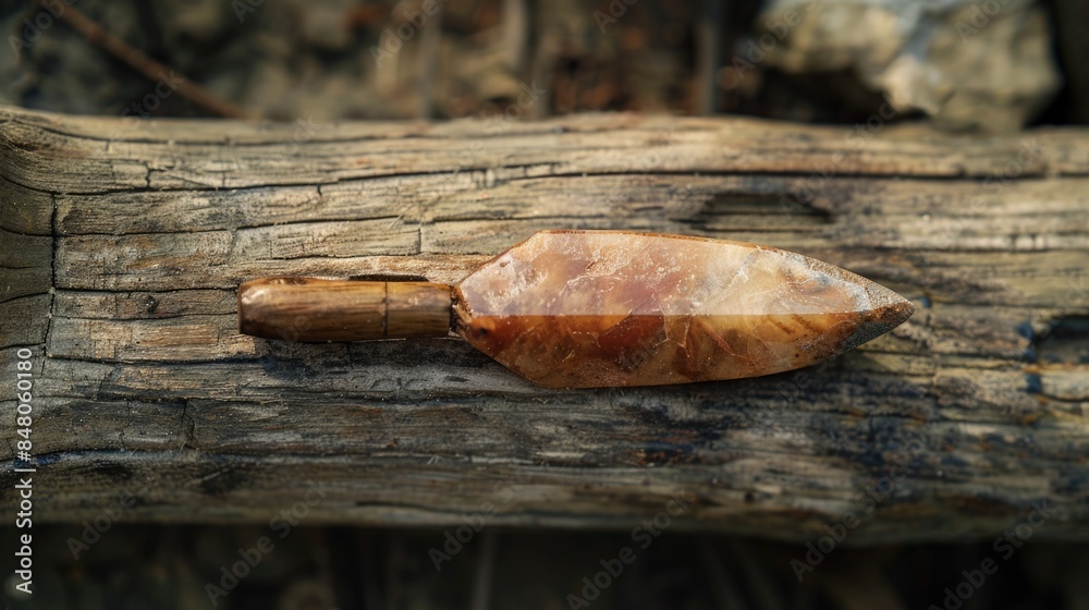 Poster a wooden box with a stone inlay, perfect for storing small items or using as a decorative piece