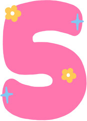 Cute pink flower hand drawn number 5