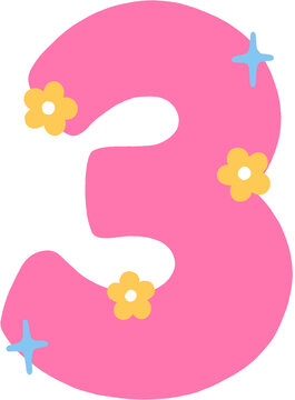 Cute pink flower hand drawn number3