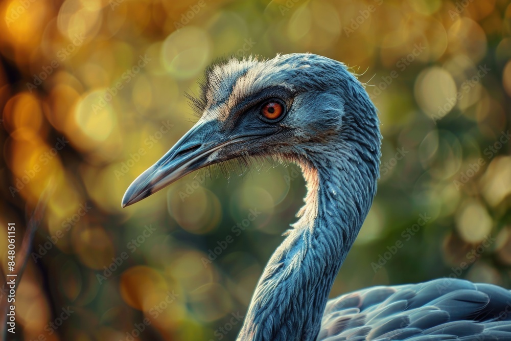 Poster a close-up view of a bird's face with a blurred background