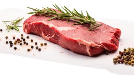 Raw beef steak with rosemary  on white background 
