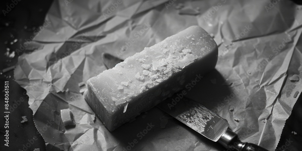 Poster a slice of cheese sitting on top of a piece of paper, perfect for a still life composition or as an 