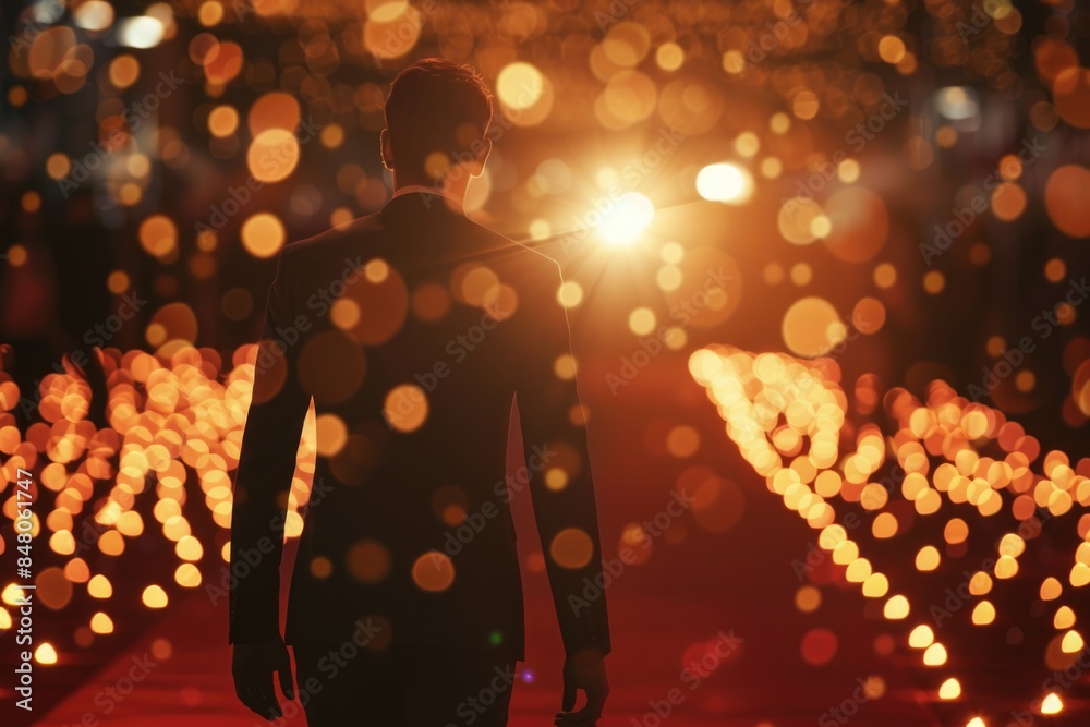 Poster a person stands in front of a large number of lights, providing a bright and eye-catching scene