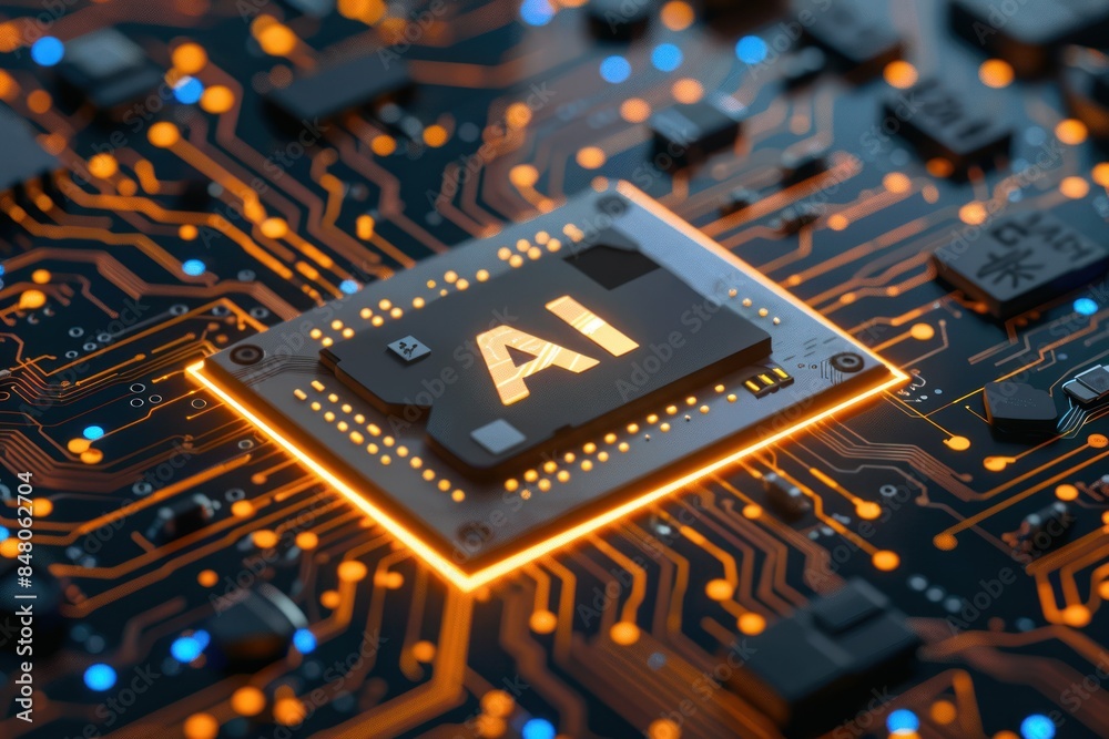 Poster ai text on computer printed circuit board