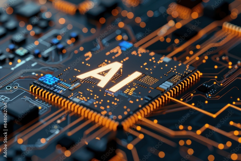 Poster ai text on computer printed circuit board