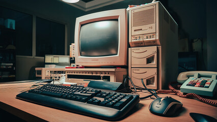 old heavy desktop computer from the 90s, vintage technology