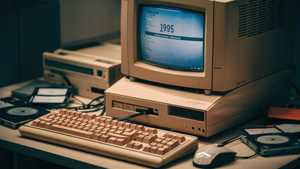 old heavy desktop computer from the 90s, vintage technology