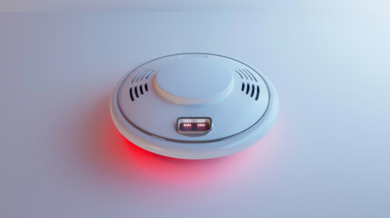 A functional smoke detector activated with a glowing red light, ensuring safety in a domestic setting.