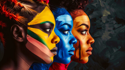 Obraz premium Three women with colorful painted faces.