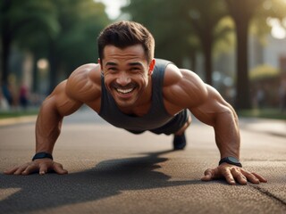 Fototapeta premium Man doing push-ups outdoors