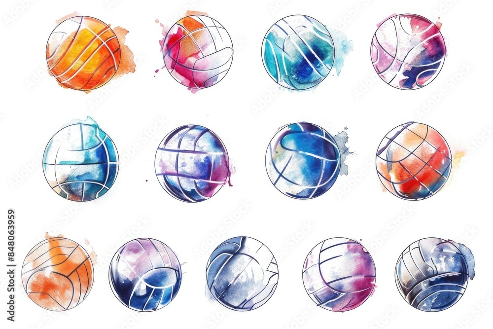 Poster A collection of colorful balls arranged on a white surface