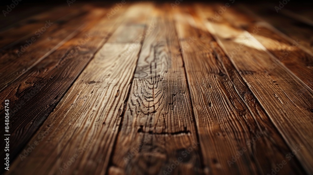 Poster A close-up shot of a wooden floor with a dark background, suitable for use in various design and photography projects