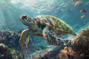 Fototapeta premium A turtle swimming in the ocean