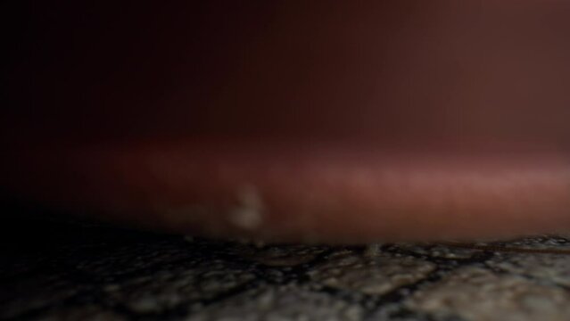 Close up of cockroach lying on back on tiled floor after being killed by slipper concept of pest control home hygiene and extermination