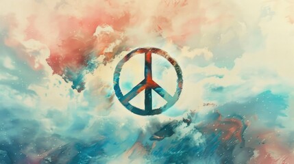 A symbol of harmony and unity floating above the clouds, perfect for representing peaceful messages or themes