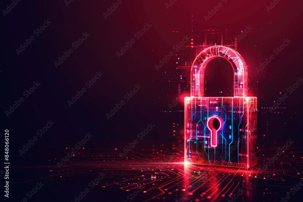 Poster A padlock with a glowing key inside, often used as a symbol for security and protection