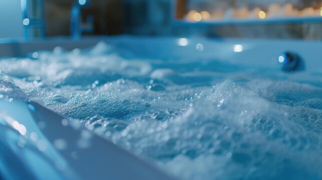 A close-up shot of a hot tub with water inside, suitable for relaxation or spa-related themes