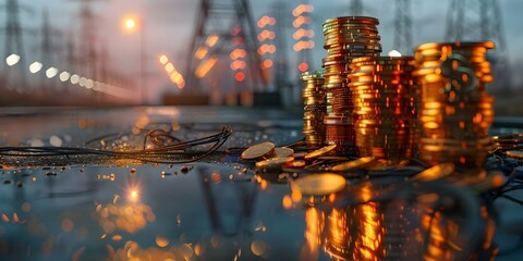 Global energy crisis causing escalating electricity costs worldwide due to rising prices. Concept Energy Crisis, Rising Costs, Global Impact, Electricity Prices, Sustainable Solutions
