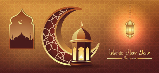 Muharram Islamic New Year golden vector poster