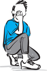 boy child thinking position concept vector illustration