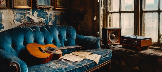 A Big Guitar in a Soft Lamp Light