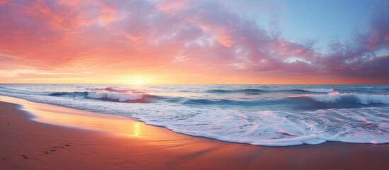 Glowing Beach Sunset. Creative banner. Copyspace image