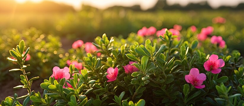 Portulaca oleracea common purslane also verdolaga red root or pursley used as vegetable salad and herb. Creative banner. Copyspace image