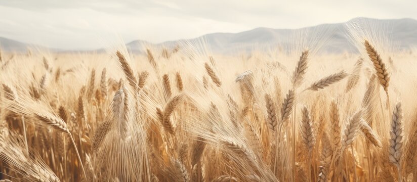 Winter wheat triticum aestivum Euclide on agricultural wheat field background toned. Creative banner. Copyspace image