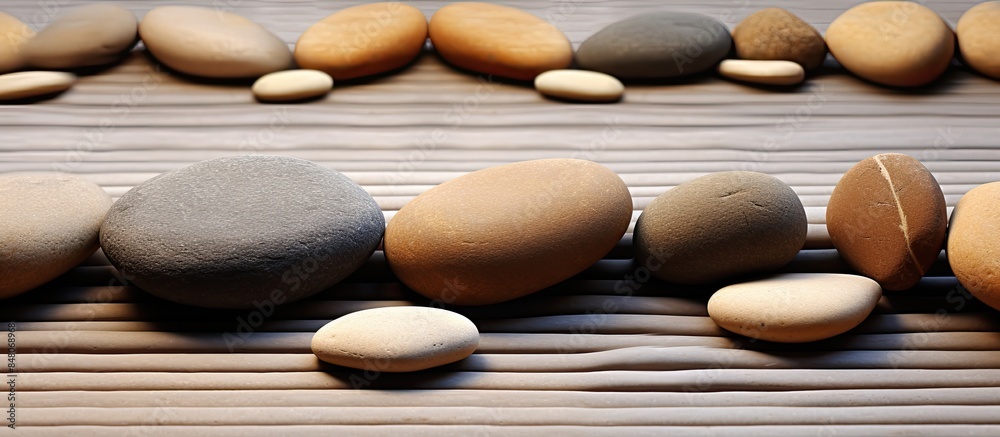Poster pattern background reflexology pathway using group of rounded stone. Creative banner. Copyspace image