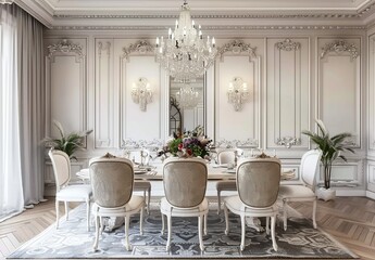 Fototapeta premium Elegant Dining Room Decor: Captivating Spaces for Stylish Dining Experiences