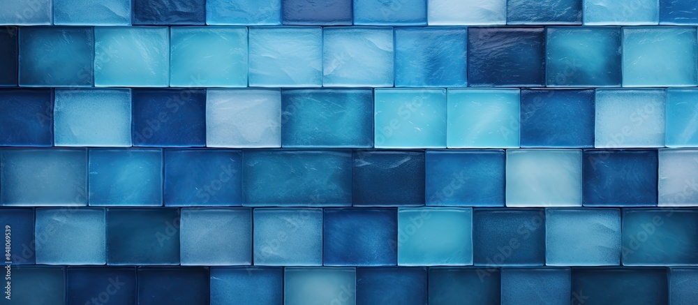 Aufkleber beautiful modern abstract texture close up photo of water in pool with blue small tiles background. Creative banner. Copyspace image