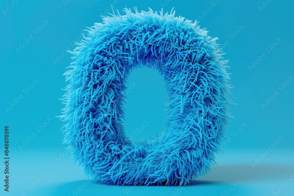 Poster A simple design featuring a blue fuzzy letter O on a blue background, suitable for use as a decorative element or visual aid