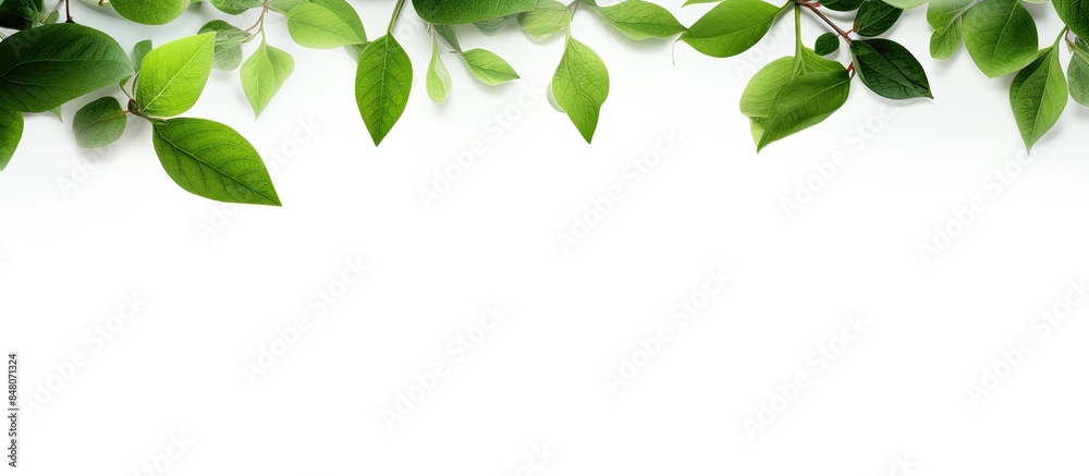 Poster green leafs isolated on white background single. creative banner. copyspace image