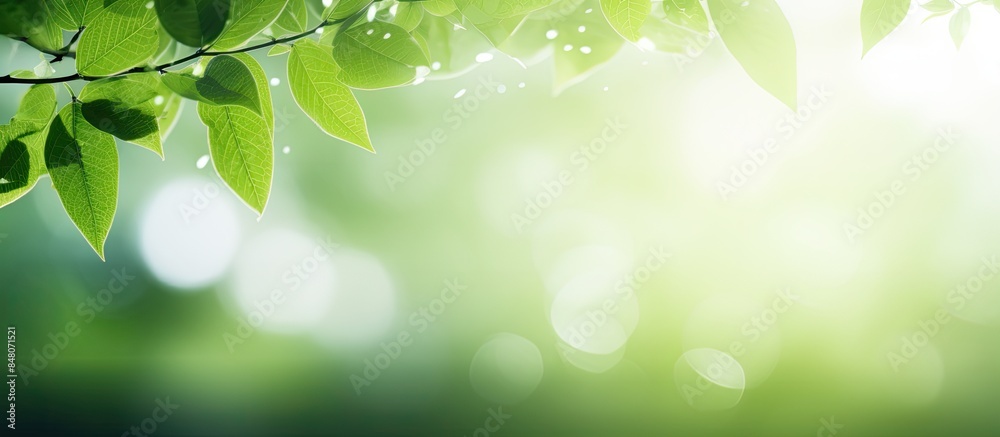 Aufkleber green leaf with white bokeh abstract for bacground use. creative banner. copyspace image