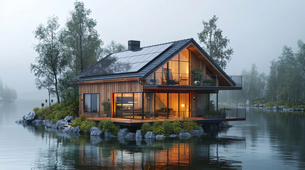 Obraz premium house with solar photovoltaic panels on the roof