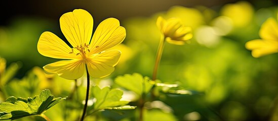 Chelidonium Field flower The flower celandine growing on the summer field. Creative banner. Copyspace image