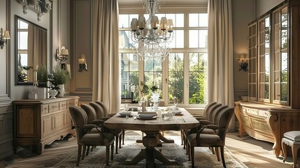 Fototapeta premium Elegant Dining Room Decor: Captivating Spaces for Stylish Dining Experiences