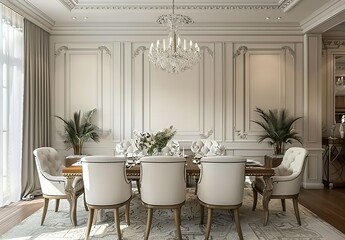 Fototapeta premium Elegant Dining Room Decor: Captivating Spaces for Stylish Dining Experiences