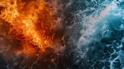 Naklejka premium beautiful fire and water of red and blue abstract neon art and dark design
